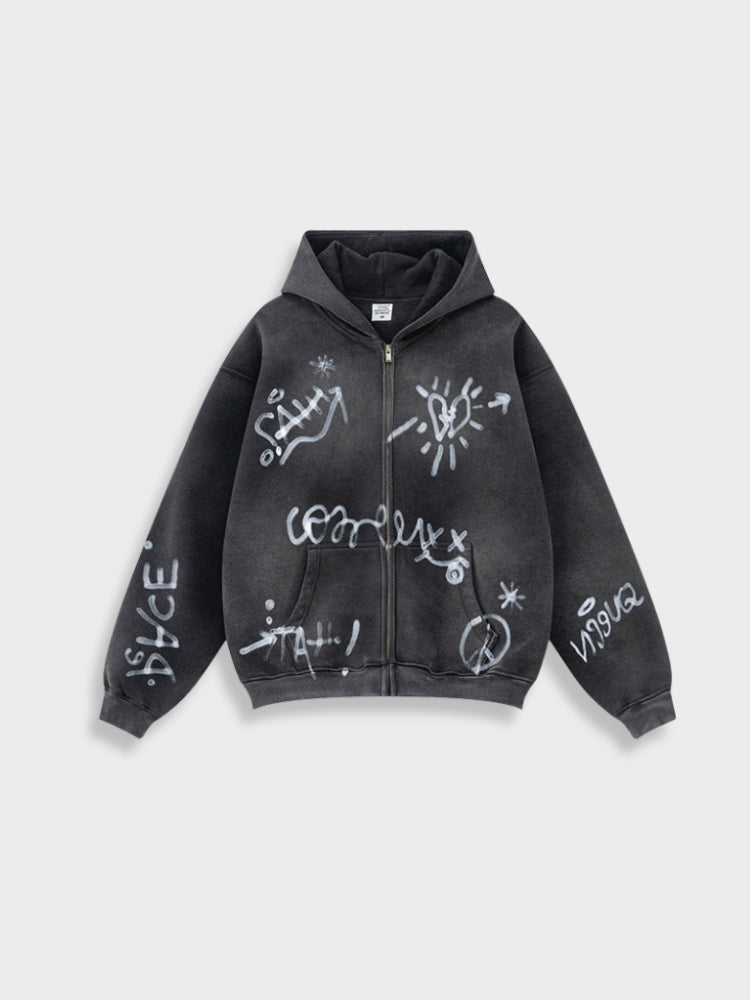 Grafitti Washed Kny Zipper
