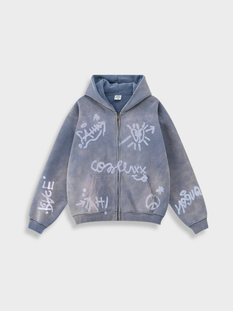 Grafitti Washed Kny Zipper