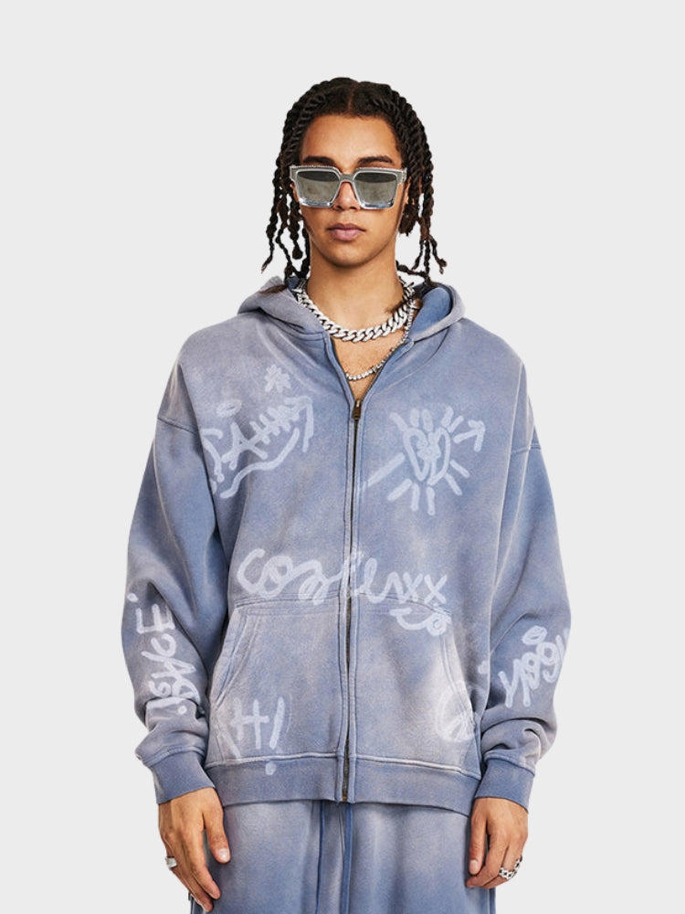 Grafitti Washed Kny Zipper